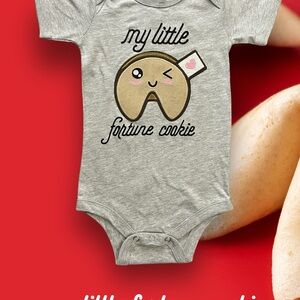 Original “My Little Fortune Cookie” baby bodysuit in heather gray.